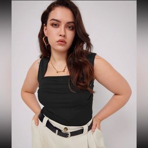 Cider Curve & Plus Ruched Square Neck Crop Top — Grey — Size 2XL